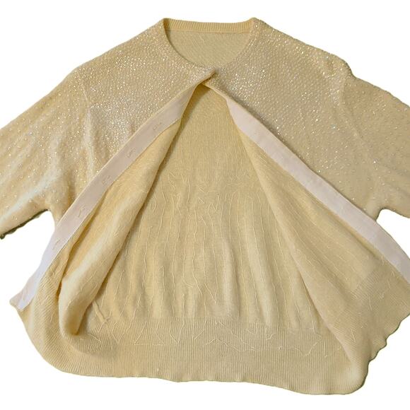 Sweater Womens Hand Beaded Vintage 1980s Small Cream Yellow Sparkly - Picture 6 of 8